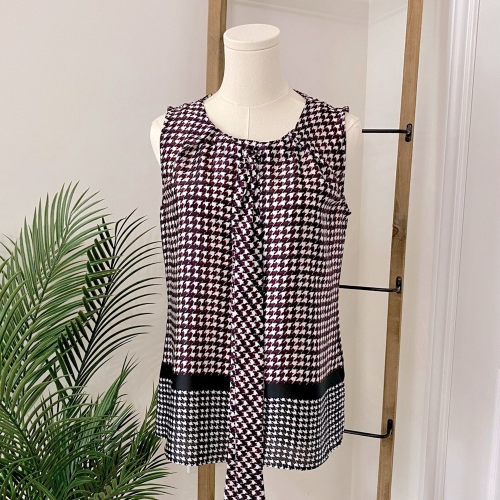 Tommy Hilfiger Black, White and Burgundy Houndstooth Women's Top